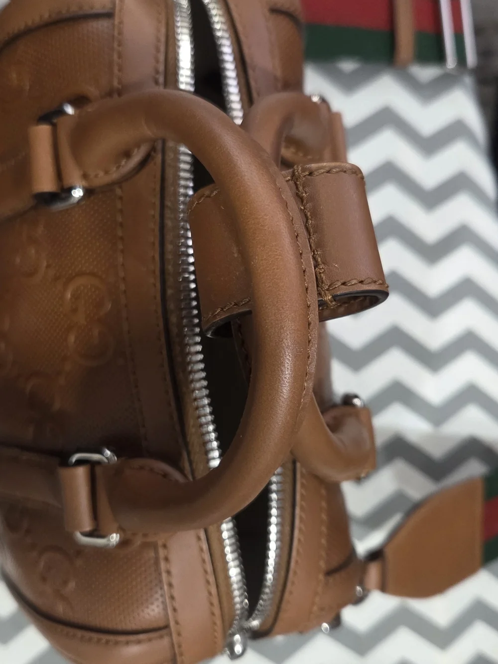 Gucci Brown Embossed Leather Handbag... 100% AUTHENTIC